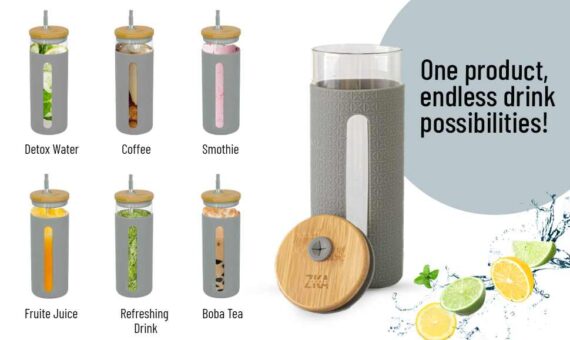 Global 24 Oz Reusable Boba Cup with Bamboo Lid Gray